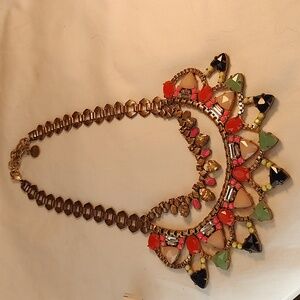 Stella and Dot statement necklace, bright colors, pinks, greens, blue, gold tone